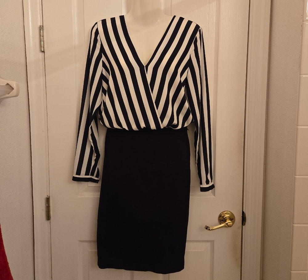 H&M Monochrome‎ Striped Asymmetrical Dress